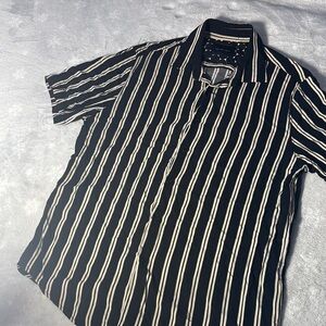 Denim & Flower Black Shirt with White and Tan Stripes